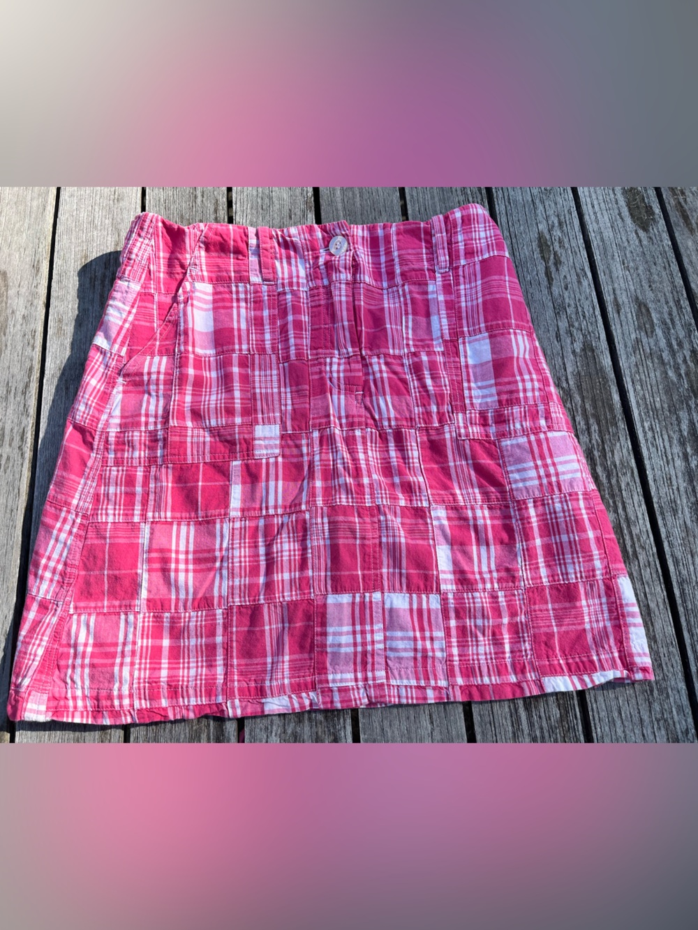 PINK & WHITE COTTON PLAID MADRAS BERMUDA SHORTS. SIZE 6